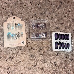 3 pack of fancy M length fake nails